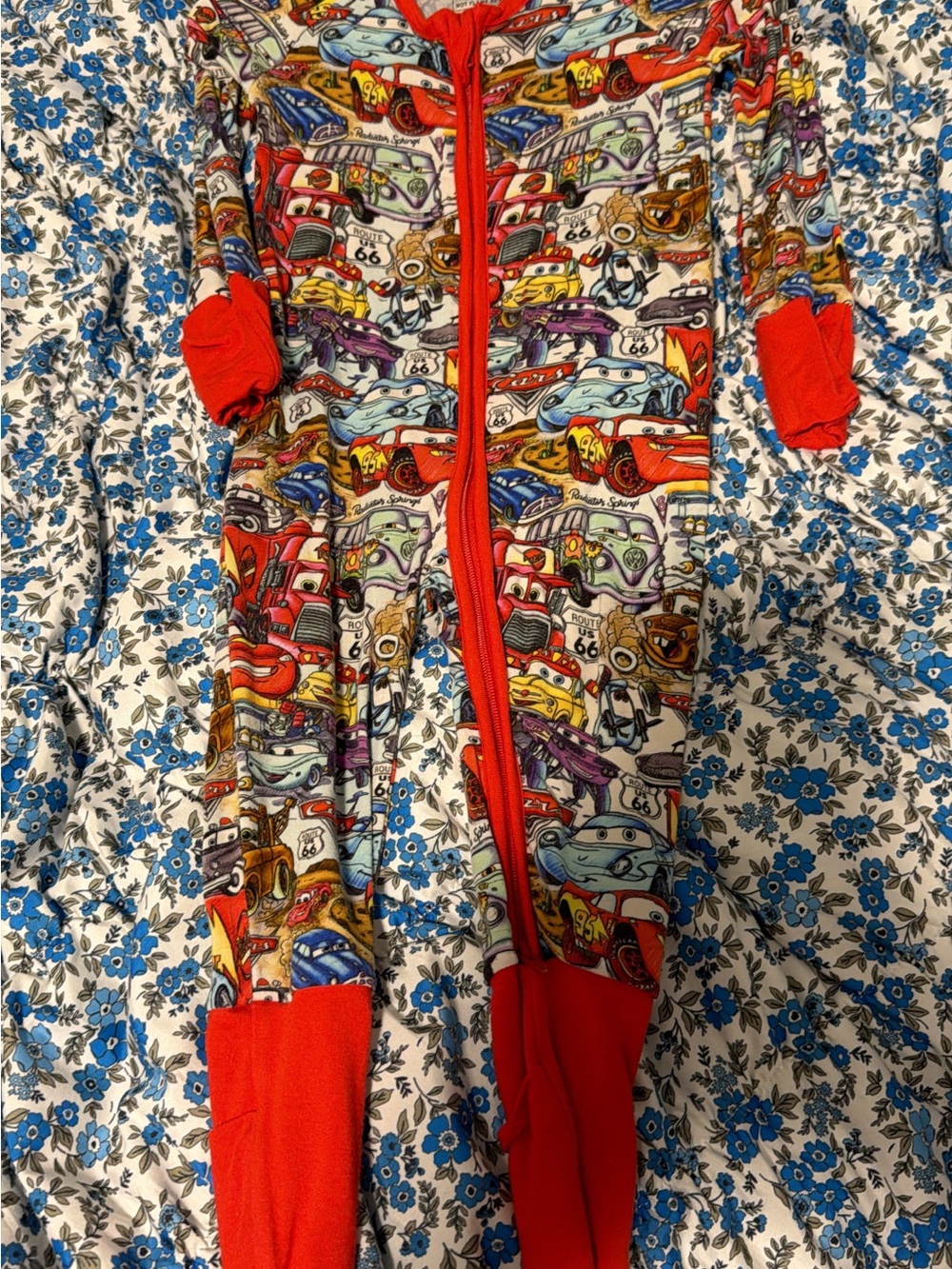 Red Cars Kids One-Piece Footie Pajamas with Zip